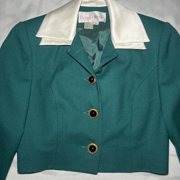 Vintage Richard Warren Sheath Dress w/ Blazer Sz 6 Green White 100% Wool Career - Picture 3 of 10